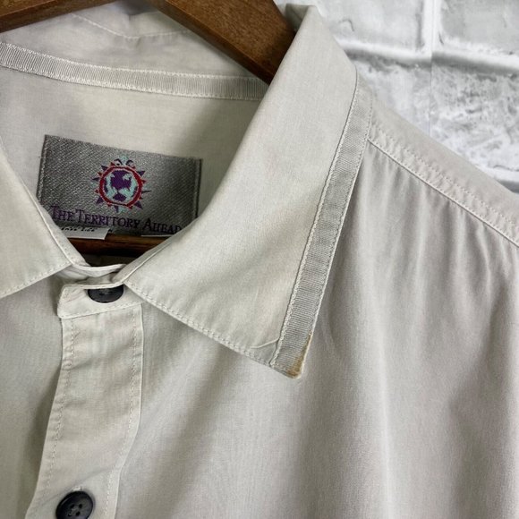 The Territory Ahead Neutral Off-White Button Up Camp Shirt Mens XL FLAWED STAINS - Picture 3 of 8